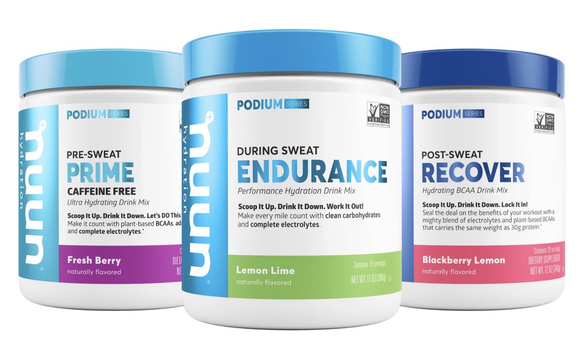 nuunhydration's tweet photo. We're so excited to announce the launch of the Podium Series! It's a 3-part hydration system designed for high-effort and high-performance exercise. 
NUUN PRIME (pre-sweat) ⬅️💦⠀⠀⠀
NUUN ENDURANCE (during sweat) 🏋️💦
NUUN RECOVER (post-sweat) ➡️💦 https://t.co/Y1os35XHmn