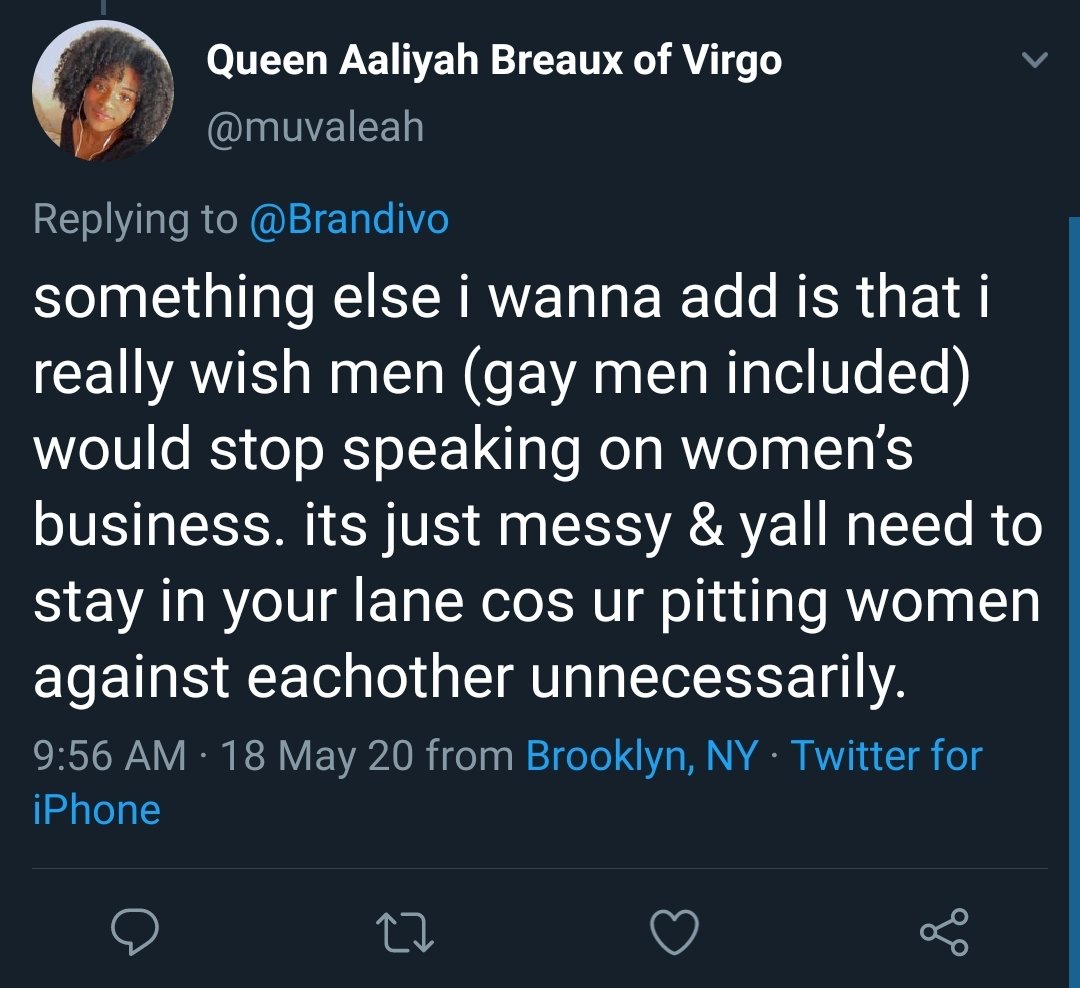 (P.P.S. - This has also created a tangent convo about how "Gay men need to stay out of women's business" because one of the ppl giving proper credit to our community is  @Brandivo, cis gay man. In THIS instance, it is deliberate misuse of feminism to protect transphobia. Stop it.)