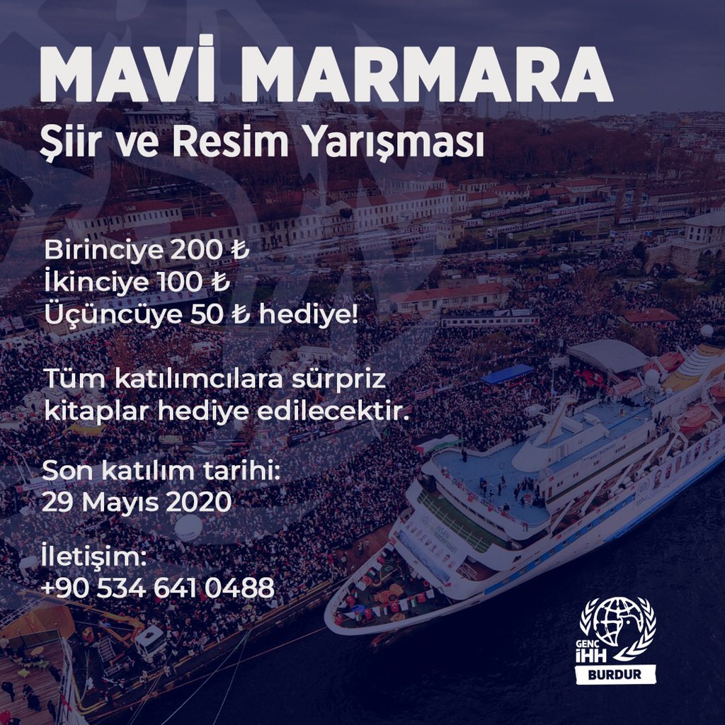 Gencihhburdur's tweet photo. *Mavi Marmara 10. Yılında!*
Mazlum Filistin halkına İnsani Yardım götürmek için çıktığı yolda işgalci İsrail güçleri tarafından saldırıya uğrayan Mavi Marmara’yı ve Zalimin zulmünü unutmayacak, unutturmayacağız!
#GencİHHBurdur
@ihhgenc @ihhinsaniyardim https://t.co/QI3FWiCpxS