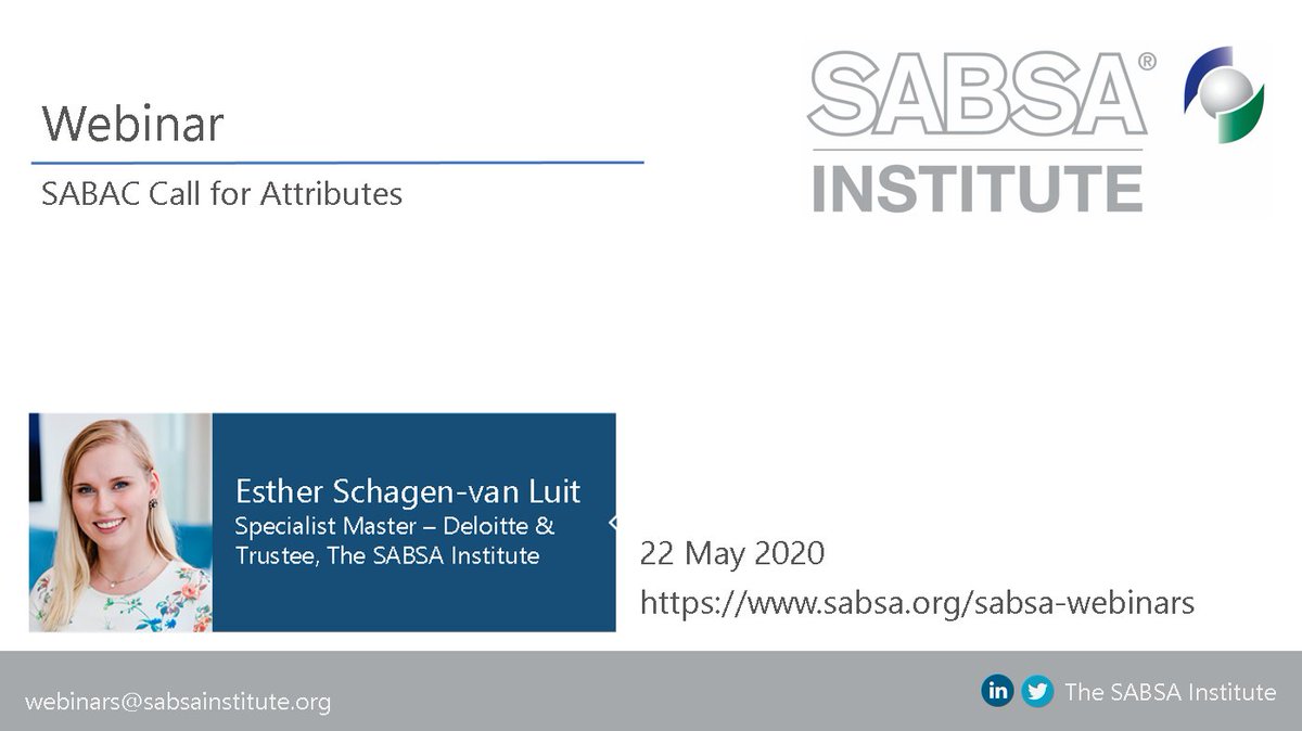 Webinar: The SABSA Attributes Catalogue (SABAC) - Call for Attributes presented by Institute Trustee &amp; Project Lead 
@EsthervanLuit Friday 22 May. #securityarchitecture #SABSA #informationsecurity #cybersecurity #enterprisearchitecture sabsa.org/sabac-call-for…