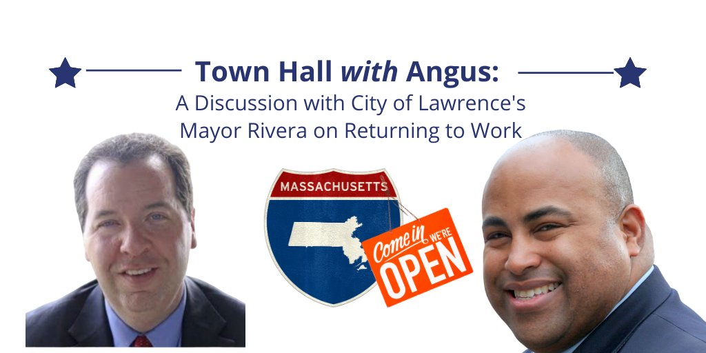 Angus4Congress's tweet photo. We're thrilled to have @danrivera01843 join us for Town Hall w/ Angus 2moro @ 6pm on FBLive to discuss the phased reopening. How will returning to work look 4 residents of #Lawrence, #MA06, & beyond? Join us to get their thoughts! #campaign4change #mapoli https://t.co/aXORLm6PU0 https://t.co/IKKqbIpqzg