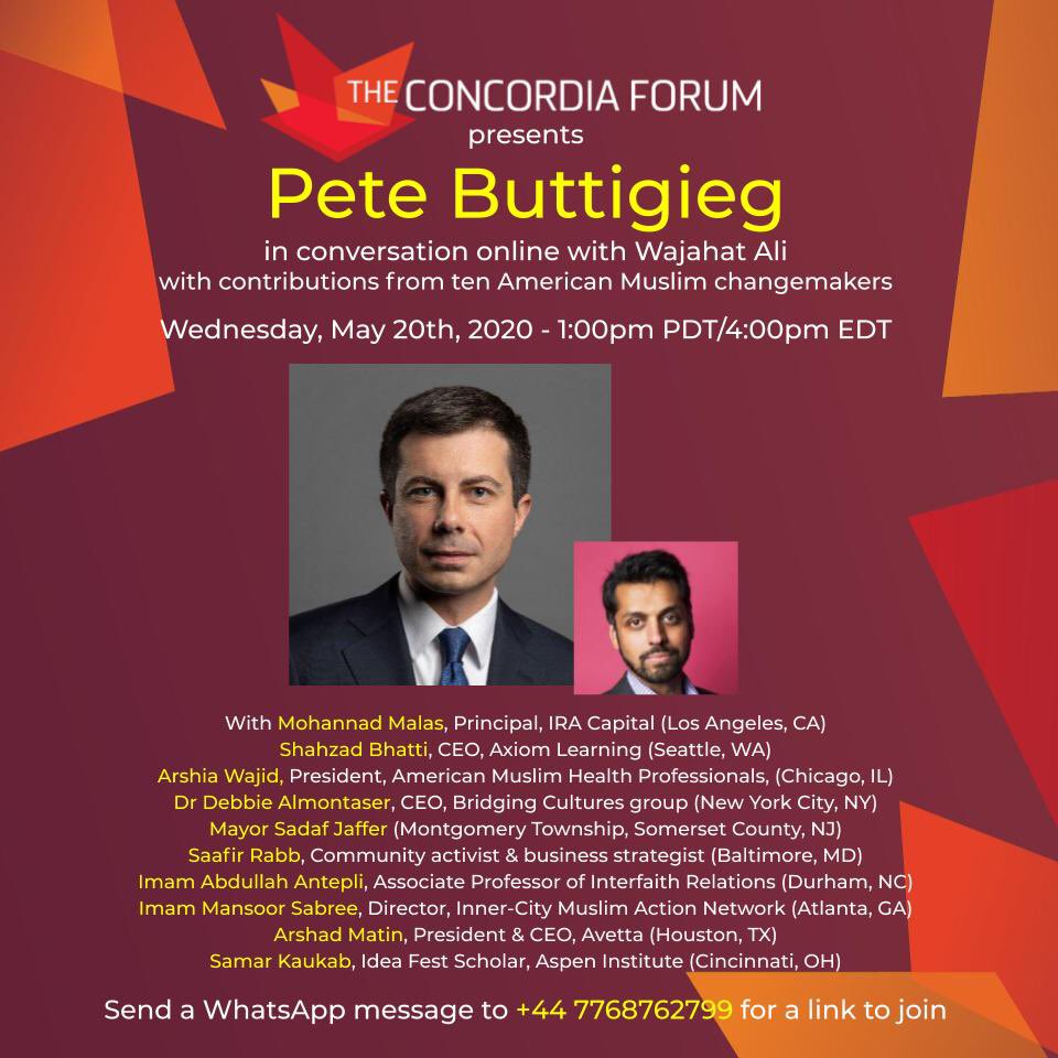 concordiaforum's tweet photo. We’re looking forward to hosting @PeteButtigieg for a virtual Ramadan #distantsocializing call *this Wednesday* to discuss the future of the democratic party.
*Join us at 4PM EDT* https://t.co/281r3um0gV