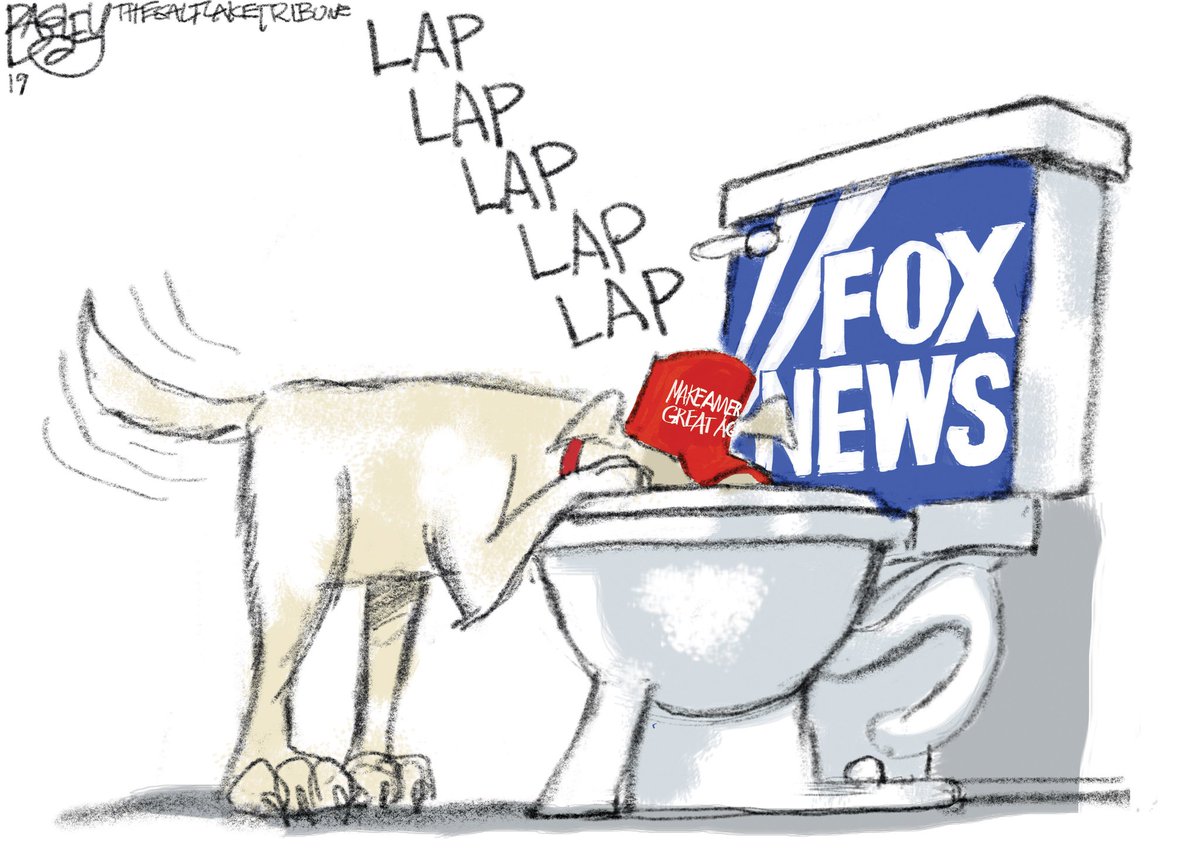 ChrisLutolf's tweet photo. @resistandgrow I'm oversimplifying, but not much: ⬇️

#FauxNews
#TrumpsPropagandaMachine
[cartoon by @Patbagley] https://t.co/zrOgpPvxRC