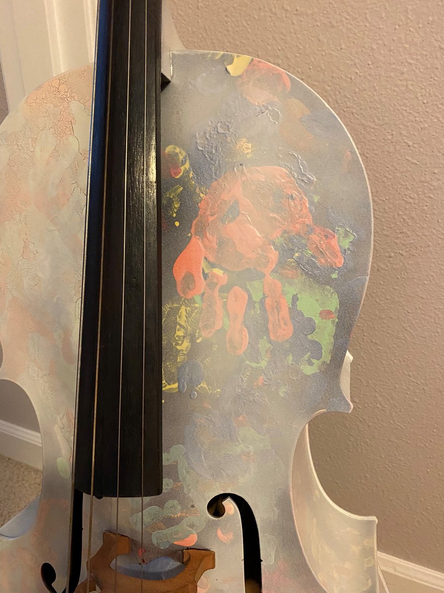 HWE_Music's tweet photo. So excited for how the cello for turned out! #scholarhandprints Thank you for bringing this project to life, Ann Flickinger! You can bid on this cello and more during our HWE PTSA auction from May 22-29. The catalog is currently LIVE! https://t.co/ePByB0Wf3D https://t.co/VjHKoyu64i