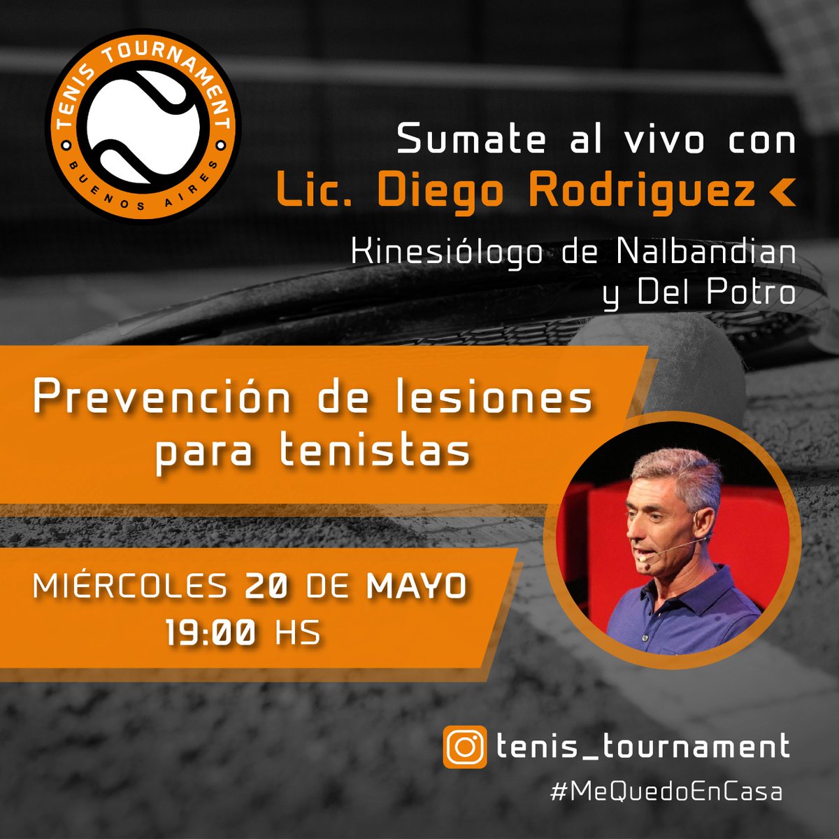 TenisTournament's tweet photo. 📣 Continuamos con nuestro ciclo de charlas. Este miércoles a las 19 hs una charla espectacular con el  Lic. Diego Rodriguez, kinesiolgo de #DavidNalbandian y #JuanMartinDelPotro.
Sumate a nuestro Instagram @Tenis_Tournament y se parte de esta gran entrevista. https://t.co/e1Nv3QVNLM
