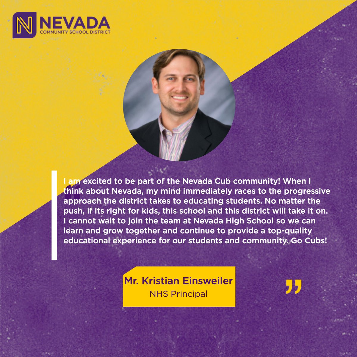 NevadaCSD's tweet photo. Einsweiler named NHS Principal for 2020-2021 School Year

READ MORE --> https://t.co/nZVaBY6Vdy https://t.co/u44KlNlkli
