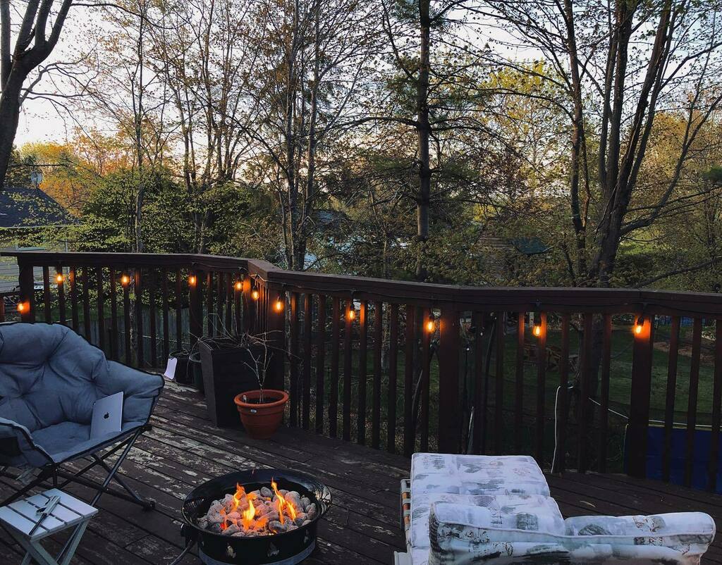 EvanMcCosham's tweet photo. It is Relax-O’Clock at the McCosham’s tonight! Trees starting to fill in finally https://t.co/9lBBQbDi63