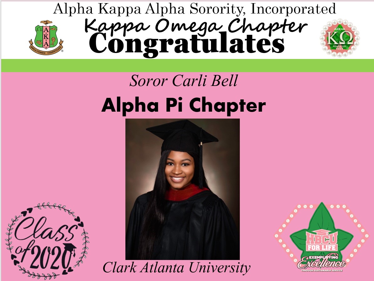 AKA_KappaOmega's tweet image. @AKA_KappaOmega would like to extend a heartfelt CONGRATULATIONS to the Class of 2020 Graduates of  @CAU #SweetAlphaPi  #AKA1908 #SAR #HBCUGrad