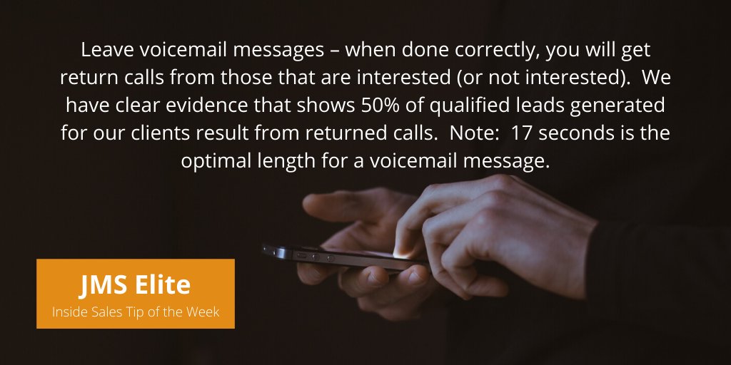 JMSElite's tweet photo. Check out our #InsideSales #TipTuesday from last week! Do you leave voicemails? #B2B #B2BSales https://t.co/g0wADK2KEV