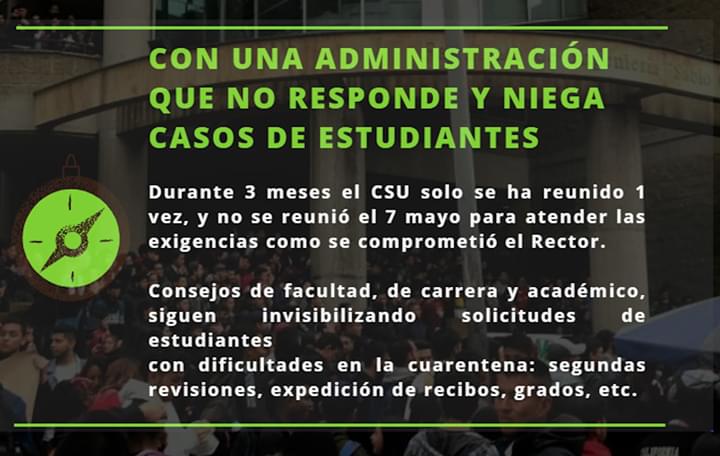 JulianBaezVega1's tweet photo. Iniciamos la cuarta semana del semestre en la @udistrital y el Rector y el CSU aun no responden ni dan garantías.

#MATRICULACERO
#SINGARANTIASENLAUD

@UNEESCol 
@rgarciaduarte 
@ClaudiaLopez 
@heidy_up 
@susanamuhamad 
@trochandosf https://t.co/PaDO1Deijh