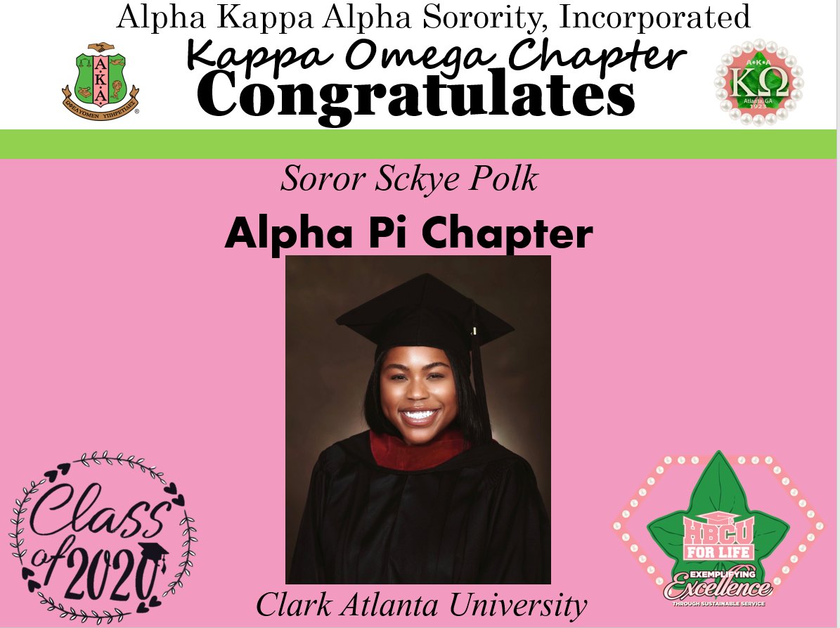 AKA_KappaOmega's tweet image. @AKA_KappaOmega would like to extend a heartfelt CONGRATULATIONS to the Class of 2020 Graduates of  @CAU #SweetAlphaPi  #AKA1908 #SAR #HBCUGrad