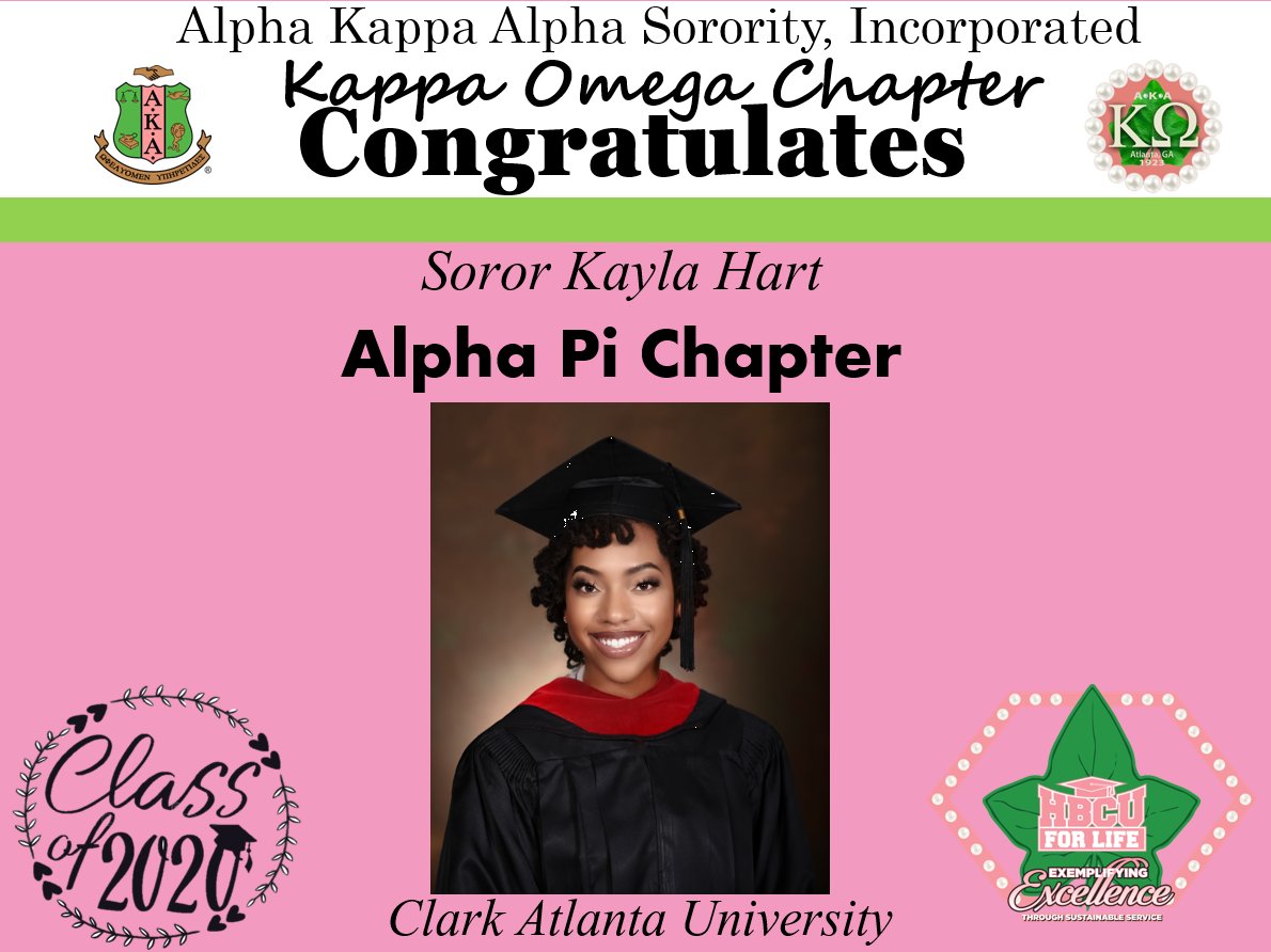 AKA_KappaOmega's tweet image. @AKA_KappaOmega would like to extend a heartfelt CONGRATULATIONS to the Class of 2020 Graduates of  @CAU #SweetAlphaPi  #AKA1908 #SAR #HBCUGrad
