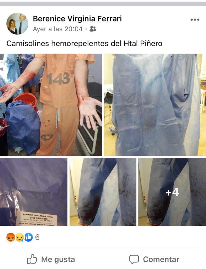 SaludGcba's tweet photo. El hospital Piñero obliga a los profesionales a atender con insumos que no sirven para protección de covid. Los médicos están siendo amenazados si denuncian. No dan barbijos y los camisolines permiten el paso de fluidos. https://t.co/jsQCAUHSZh