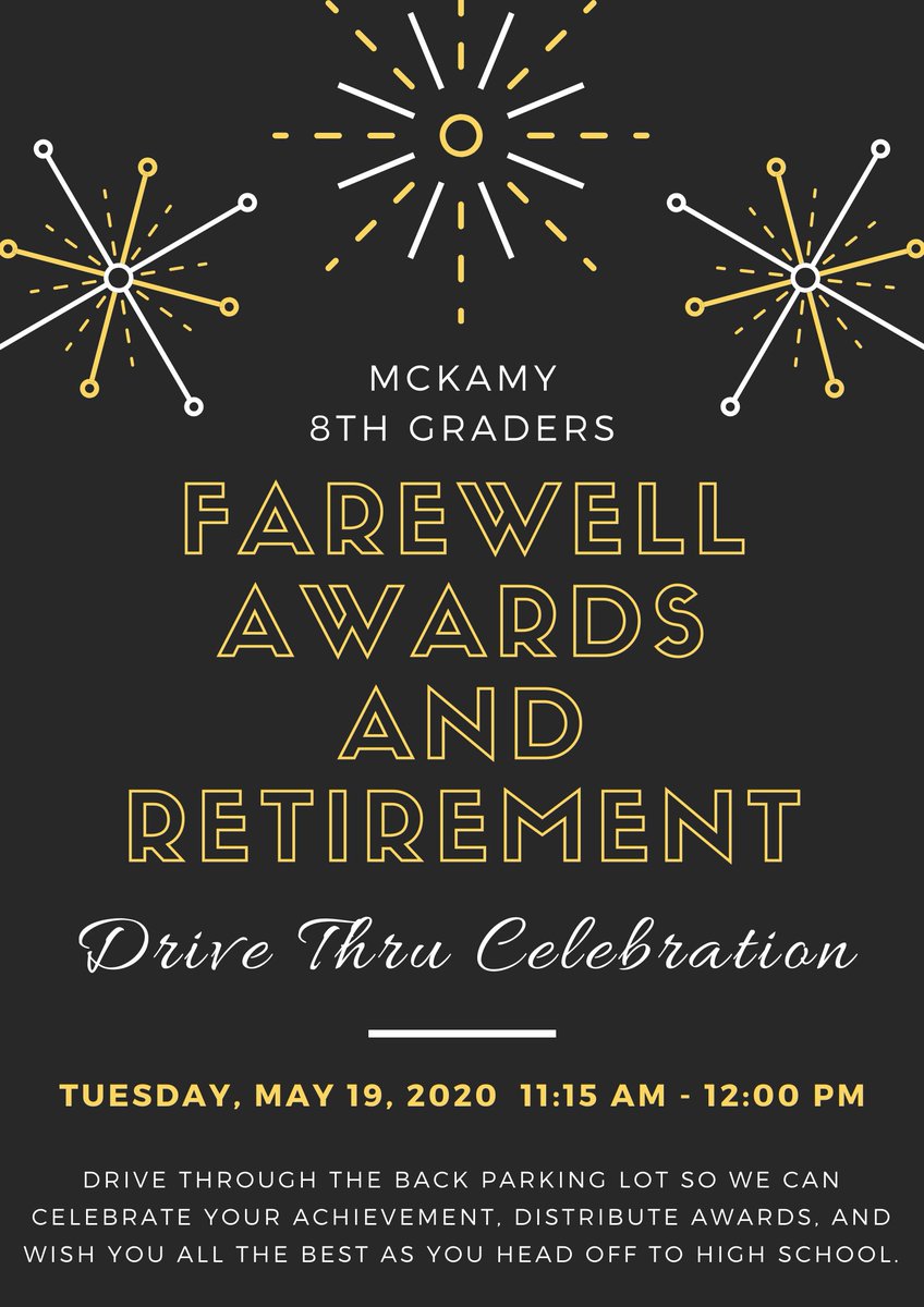 KellyKnight5's tweet photo. Join us tomorrow morning in @McKamyMS Back Parking Lot. @FlowerMoundHS Senior Send-Off is 10:30-11:15. 8th Grade Farewell & Awards Distribution is 11:15-12:00. You can drop a card/note for retiring Ms. Snow, Ms. Rougeau, Ms. McMichael, or Ms. Jagers too. #StartWithHi https://t.co/3NgPdPBDDd