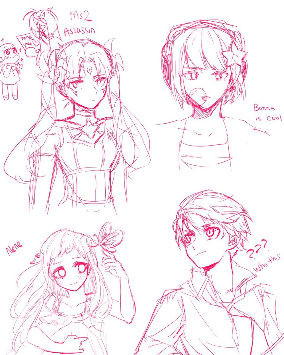 I'm here with a shit post and some doodles, some being @tareloin's OC Bonna and a Danganronpa x Maplestory 2 dream that @illumin0es had (will draw more on that dream later) ✨✨ 