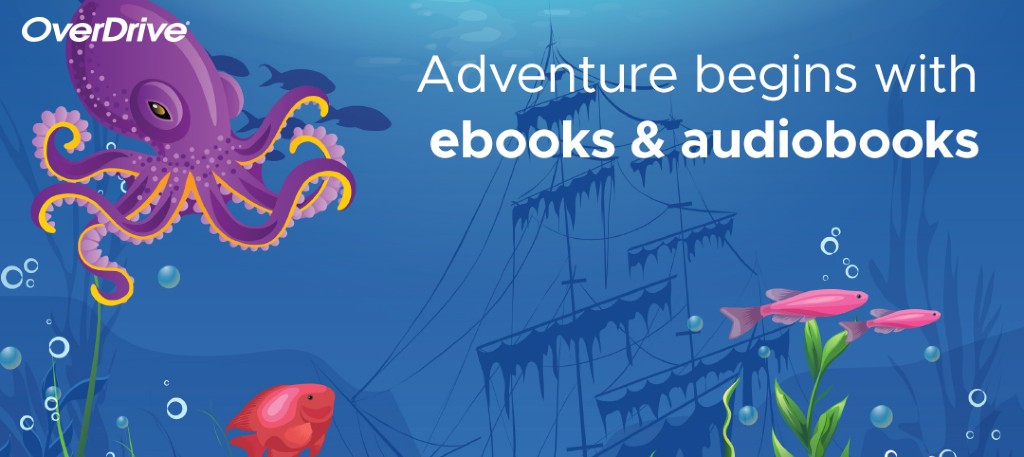 illustrated under the sea scene with fish, octupus and old sunken ship