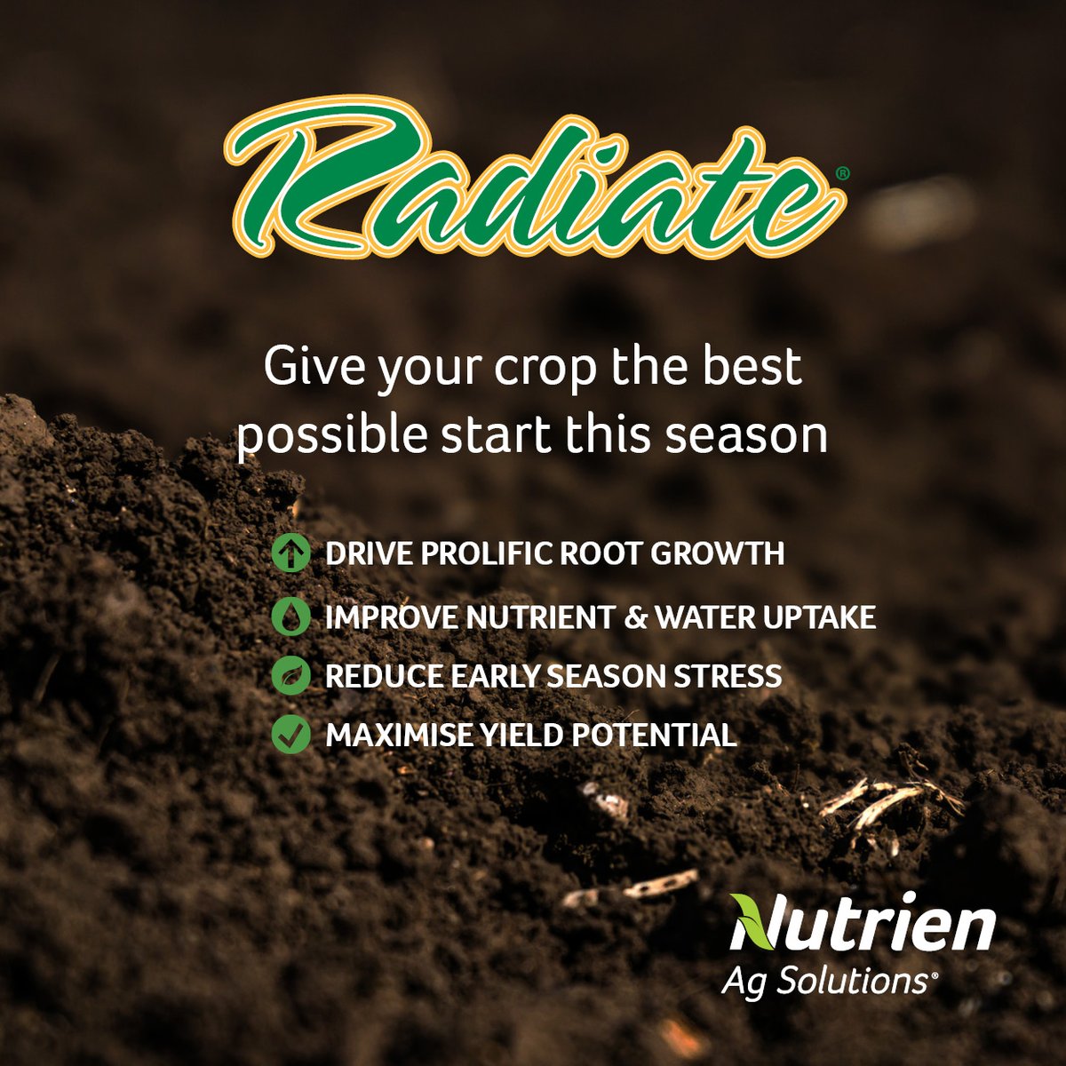 Radiate® is an APVMA registered plant growth promotant that hormonally drives root and shoot growth in early crop stages.  

Set your crop up for success this season with Radiate. 
bit.ly/36duypy 

Always follow product label
