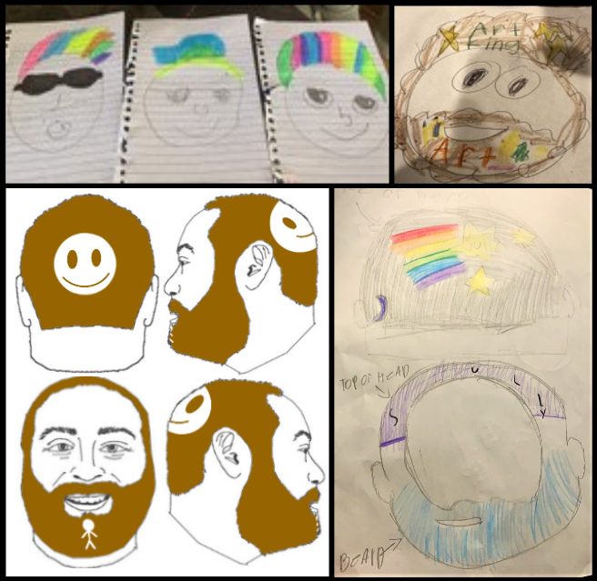 art_sully's tweet photo. I let students design my next haircut. These are the most interesting designs so far. Yes, I may really end up with a smiley-face on the back of my head!🤣I'll be cutting it myself next week. Teachers/students have 1 more week to submit ideas before I pick a winner! @SullyES_LCPS https://t.co/z32is97jtA