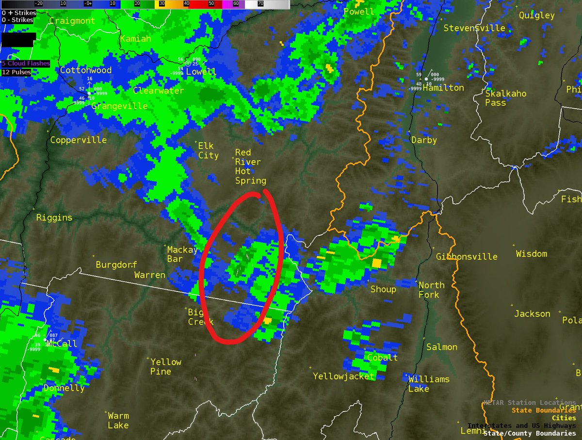NWSMissoula's tweet photo. <3:00 pm> Just like that our first #thunderstorm of the day, S of the #SalmonRiver over the #FrankChurchRiverOfNoReturnWildernessArea.
Additional storms will be possible thru the PM here & in #Ravalli, #Granite, #DeerLodge & #SilverBow counties.
#MTwx #IDwx
#MTwx #IDwx https://t.co/A8n9RM050V
