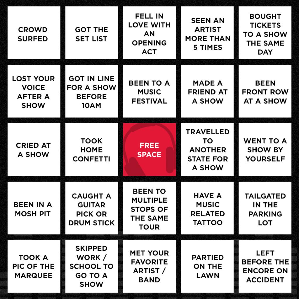 BlossomMusicCtr's tweet photo. Who's up for a game of concert bingo?

We want to see how you do. Tag us &amp; share your results! https://t.co/bvo59Zbgu0