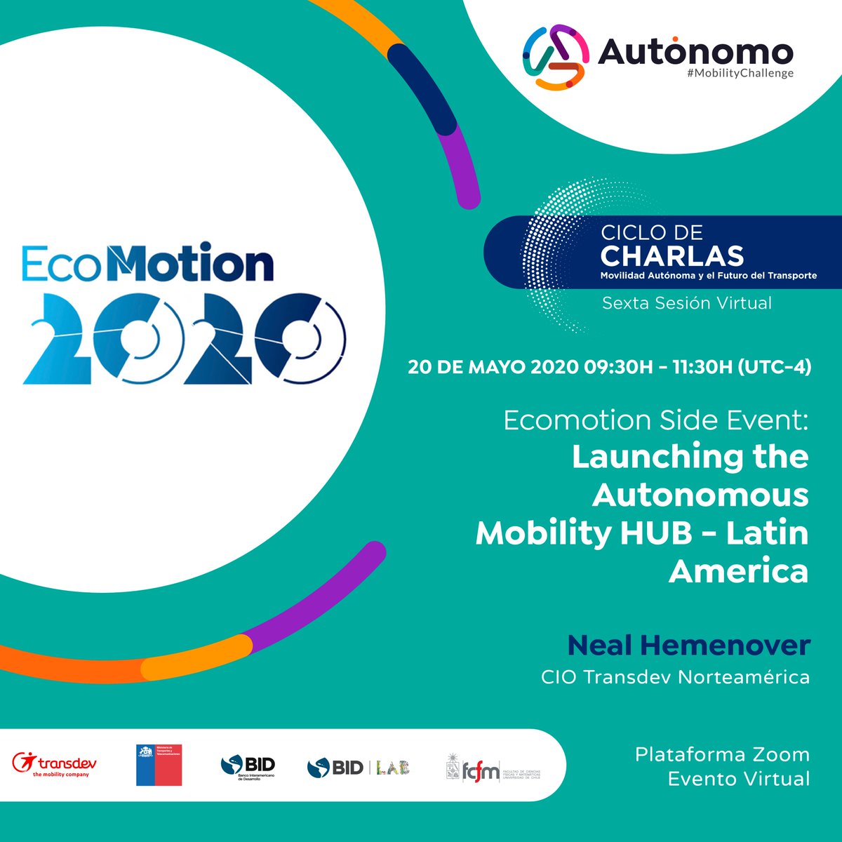 yolamtzm's tweet photo. Te invitamos a la #CharlaVirtual del evento paralelo de #EcoMotion2020: Lanzamiento del HUB de movilidad autónoma en América Latina del emprendimiento AUTONOMO #MobilityChallenge.
¿Cuándo? 20 de mayo a las 9:30 am (UCT-4) 🕤
Inscríbete en ➡ https://t.co/dcXmSMVx2C https://t.co/ycjmplZBqX