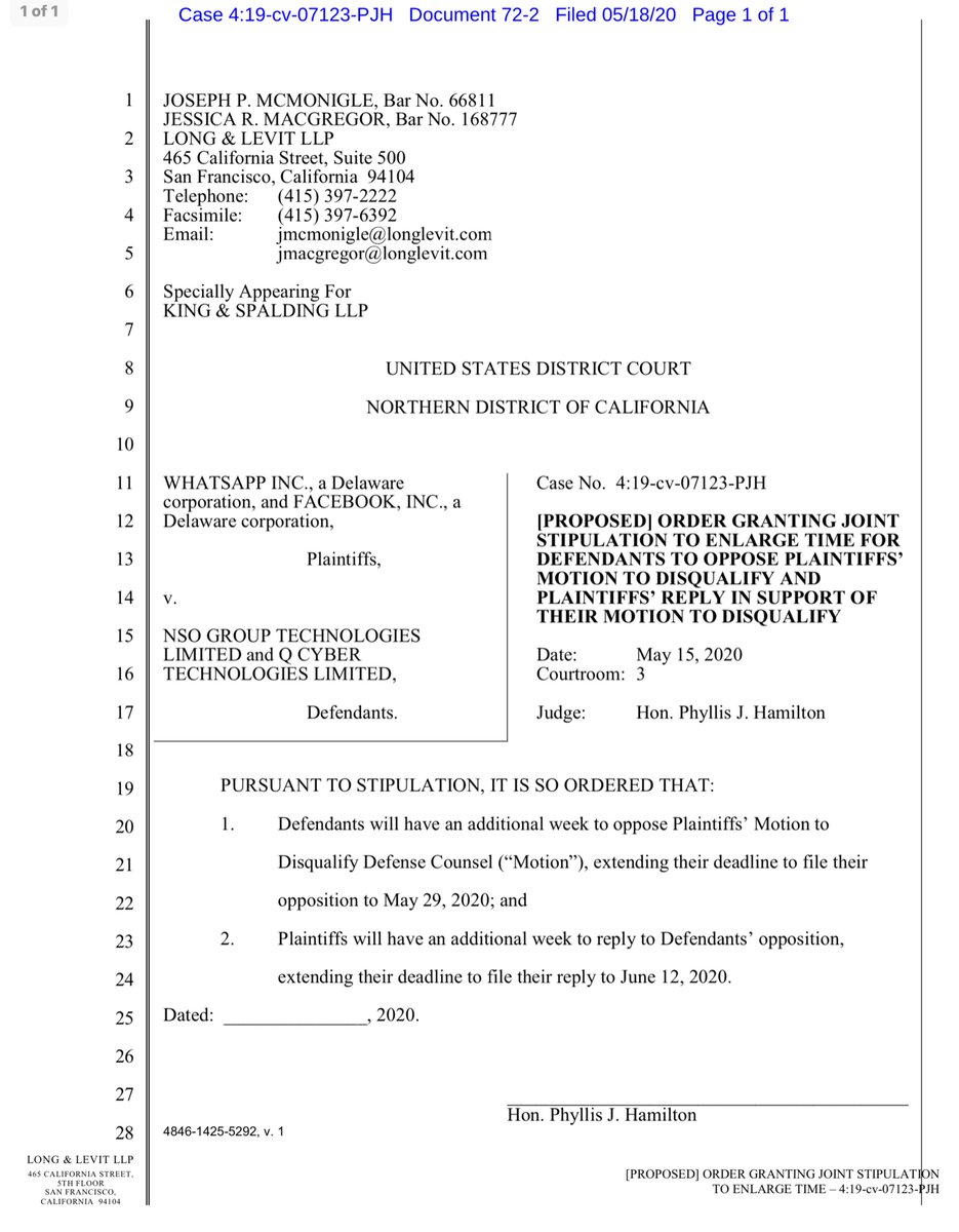 Proposed stipulation Order - again the Court hasn’t signed off hence “proposed” https://ecf.cand.uscourts.gov/doc1/035119279919