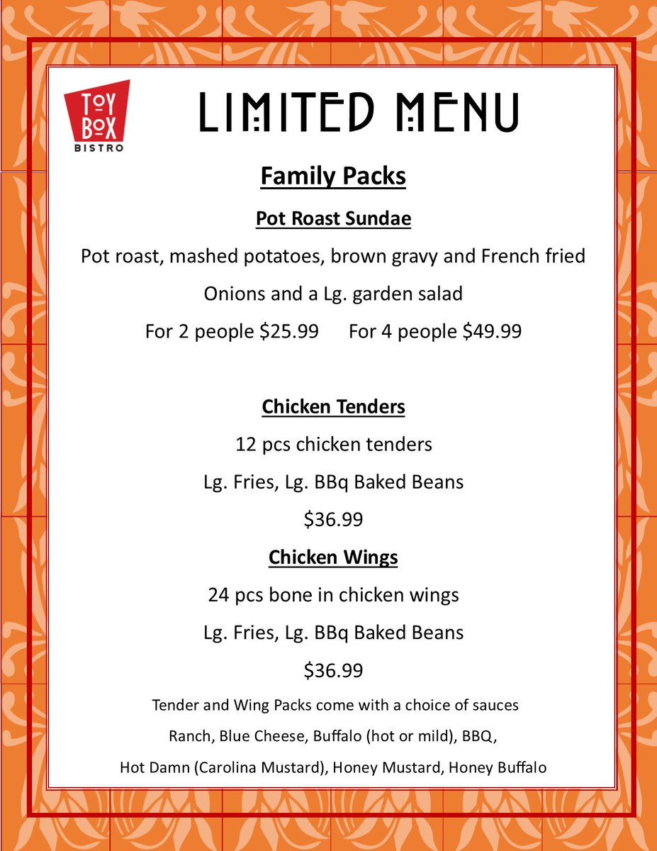 We have great news! Drum roll...please!
Toybox Bistro is reopening on May 25th
Our hours will be 11am-7pm
Toybox Bistro will of course be offering takeout and delivery with our great partners at Grub South. If you would like to call ahead our number is 256-513-8469

SEE YOU SOON!