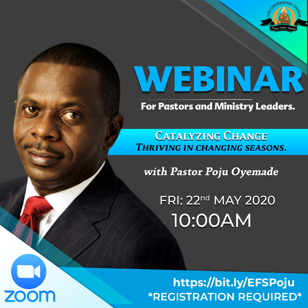 _BotROCK's tweet photo. Strictly for #Pastors &amp; #Ministry Leaders: #FREE Webinar with Pastor Poju Oyemade this Friday,  May 22 at 10am. Exclusive access for Q&amp;A session to first 100 participants ONLY. Seats are filling up fast... Hurry now and #Register today! https://t.co/6RaEwVhOy9