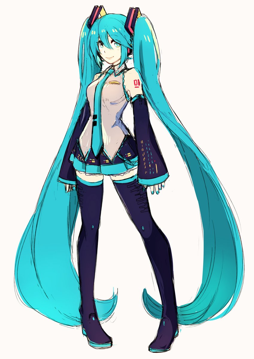 hatsune miku 1girl solo long hair very long hair twintails necktie skirt  illustration images