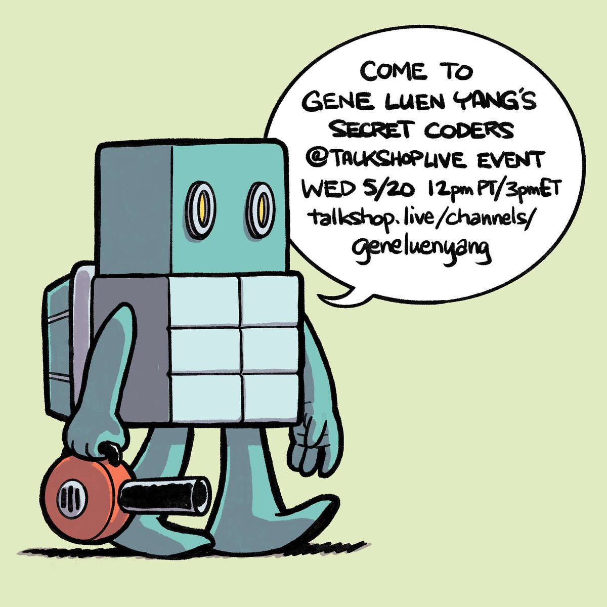 01FirstSecond's tweet photo. Join @geneluenyang this Wednesday, May 20 at 12pm PT / 3pm ET for a LIVE show where you'll learn about his series on solving mysteries with computer programming: #SecretCoders. Follow his @TalkShopLive channel to be notified when he goes live: https://t.co/8yrDPDO6yM https://t.co/CqvdmhQQno