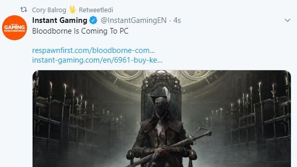 sinan_akkol's tweet photo. Cory dayı (God of War'un yapımcısı) Bloodborne PC'ye geliyor haberini retweet'lemiş. Geçen gün de "God of War PC'ye gelse ne güzel olurdu!" diyen bir tweet'i beğenmişti.

Sony kanadı PS4 oyunlarını PC'ye boca edecek anlaşılan :) https://t.co/6Fo9xIdJWr