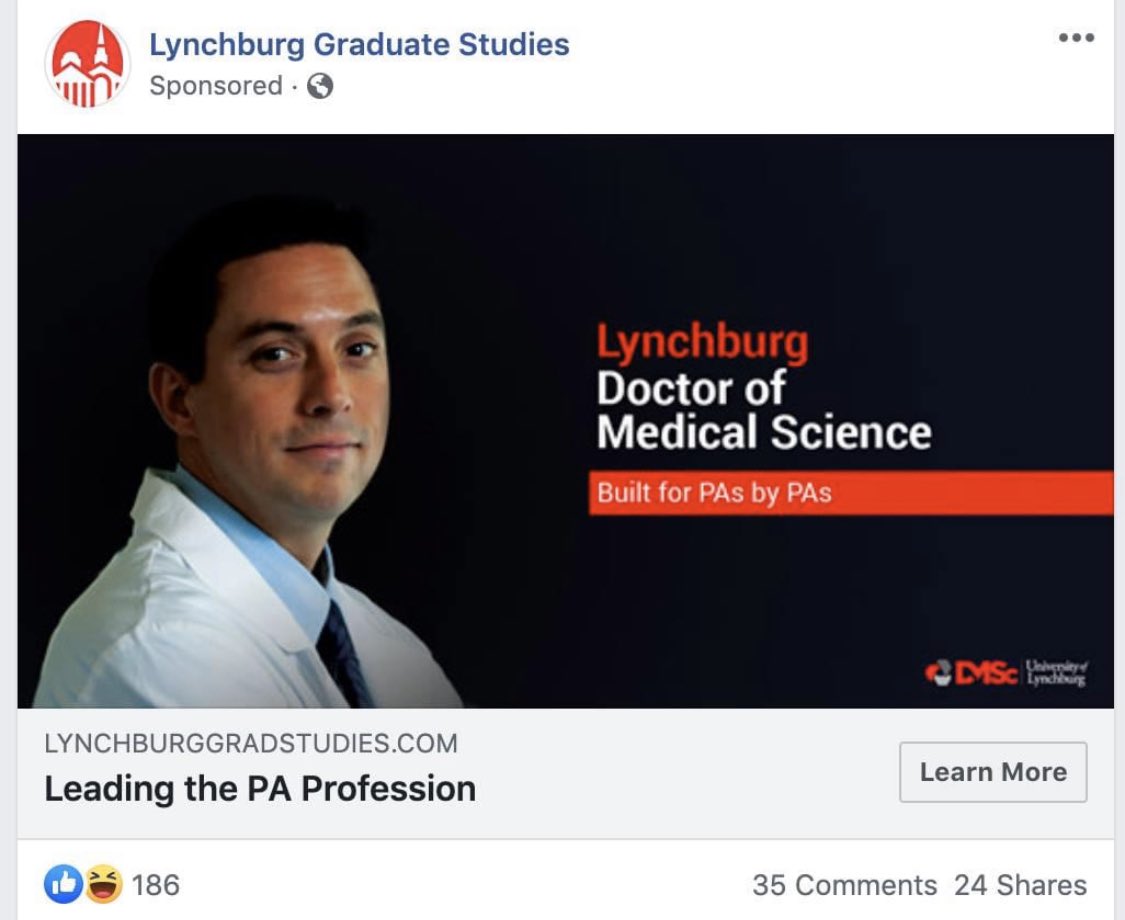 MidlevelCare's tweet image. “Doctor of Medical Science” degree is a 1 year, fully online, continue to work full-time, NON-clinical degree that on that is offered by the AAPA’s @Lynchburg and FOR-PROFIT online  diploma mills like @RMUoHP designed for PAs to lobby FPA legislation and dupe their patients!