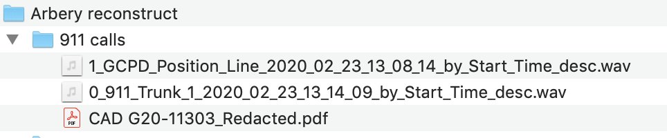 Our colleague in Georgia,  @RichardFausset, obtained 911 calls and logs. The audio files came with the correct time stamp, and the text logs corroborated this (10 sec. difference - presumably accounted for by different computer system, or dispatchers typing).