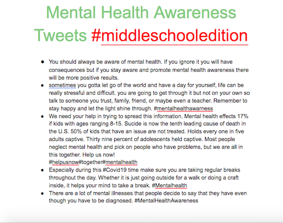Coach_P17's tweet photo. I challenged my students to create #MentalHealthAwareness tweets for #MentalHealthAwarenessMonth . Here is what they came up with. #mentalhealth #wearemcdougle https://t.co/NZw4nvpP1z