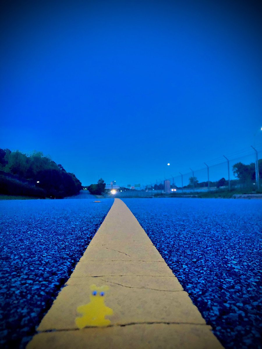 AShoeBearPlanet's tweet photo. Shoe Bear®️Walks the Line. I-285 Eastbound. Atlanta, Georgia. #♻️ #Recycle #GoGreen #PleaseRecycle #TakeCareOfthePlanet #HappyEarth #GreenLiving #RecyclePlastic #ShoeBears #TakeShoeBearWithYou #StreetLines #I285 #YellowStreetLine #HeadLights #Dusk #Dawn #NoTraffic #Drive #ATL https://t.co/GhoWjStJ0J