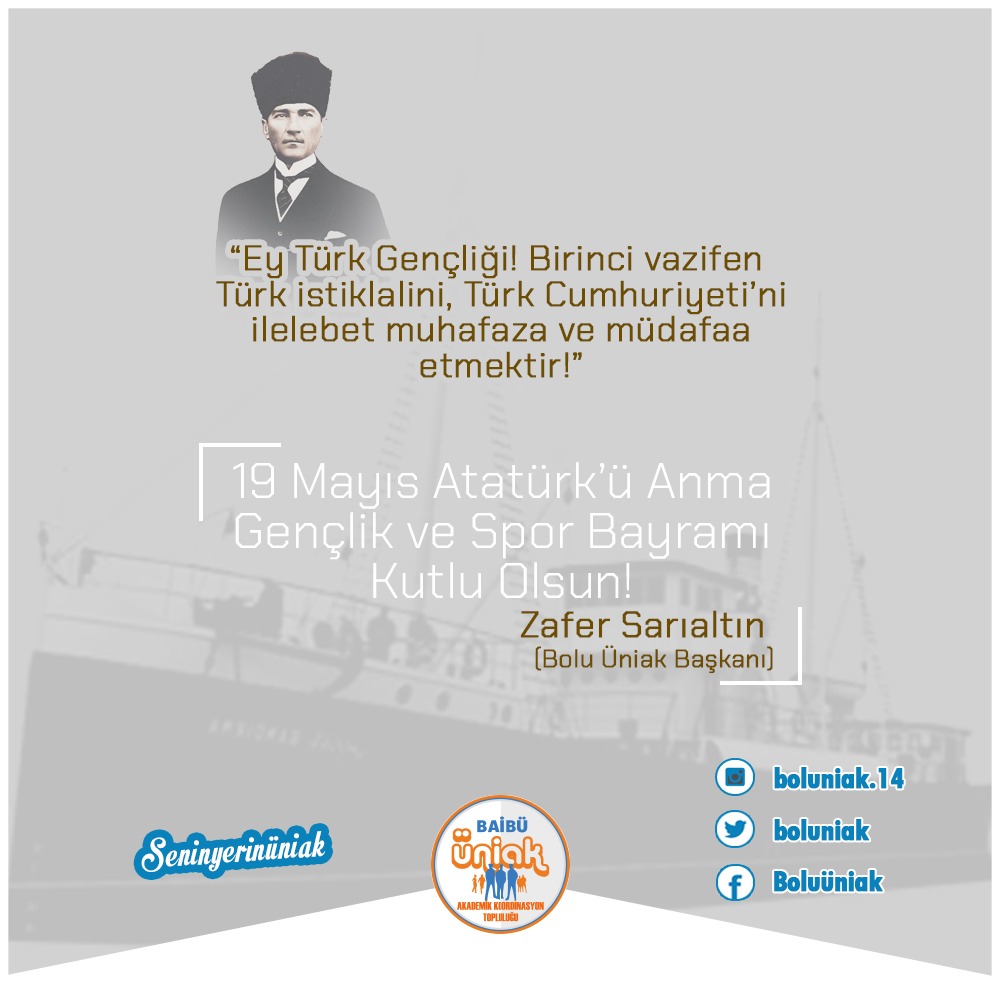 Ey Türk Gençliği! Birinci vazifen Türk istiklalini,Türk Cumhuriyeti'ni ilelebet muhafaza ve müdafaa etmektir!"
19 Mayıs Atatürk'ü Anma Gençlik ve Spor Bayramı Kutlu Olsun🇹🇷