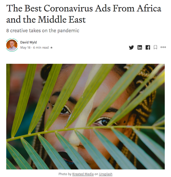 GoodAdvicePub's tweet photo. What are the best #ads from #Africa and the #MiddleEast produced in response to the #coronavirus #pandemic? See my new article to view &amp; vote on some very #creative #advertising: https://t.co/20Q7HnBjXv #marketing #research #PR #brand #branding #COVID #business #film #commercials https://t.co/ctyCSTLSqR