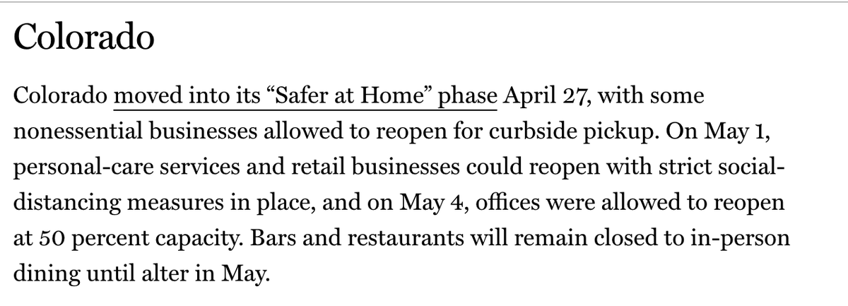 Colorado hasn't re-opened quite as aggressively (personal care/retail with aggressive distancing 5/1, offices at 50% on 5/4), but their numbers had been dropping and now that trend seems to be in the process of reversing.