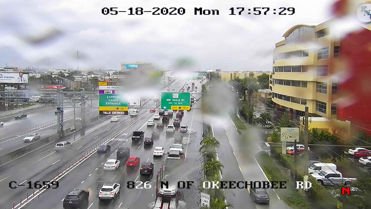 RenoGrant's tweet photo. Hialeah drivers! NB Palmetto at NW 103rd St, flooding in the right lane. Avoid all standing water! @wsvn @TotalTrafficMIA https://t.co/ihkuj1gAWM
