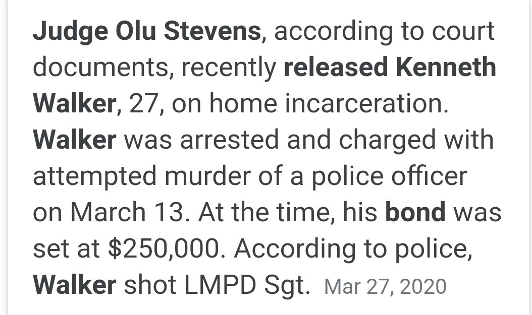 HarryO1975's tweet photo. There is no "BAIL" in the State of #Kentucky. #KennethWalker's BOND was $250,000 FULL CASH before Judge #OluStevens released him on HOME INCARCERATION. Are you saying he's now out on BOND and free to walk the streets as opposed to HOME INCARCERATION confined to his house? https://t.co/2DF81C9e9u