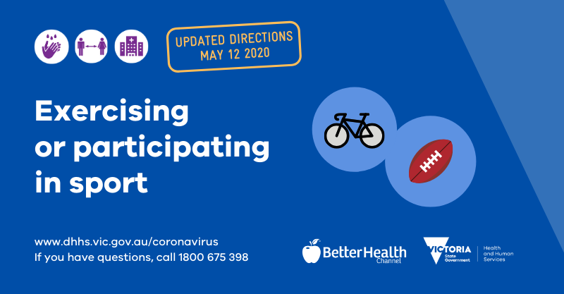 As Victoria eases restrictions, some sports, exercise and recreational activities are now allowed. However, strict rules apply. See here for details: dhhs.vic.gov.au/sport-cultural…