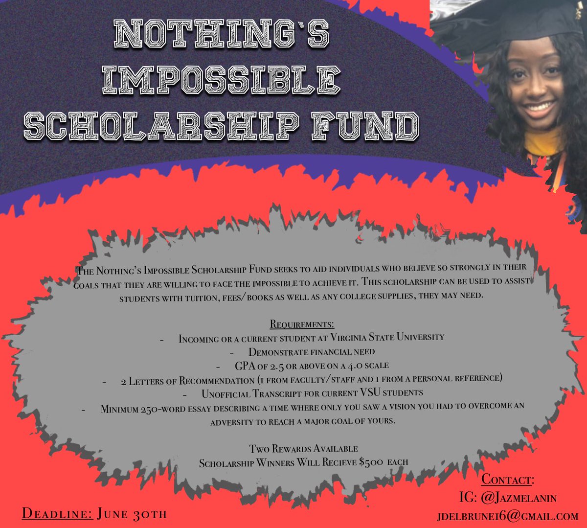 With everything that Virginia state has given me, I am honored to humbly announce my first annual scholarship. Please join me in sharing this opportunity with all potential applicants. Donation link in bio & application link attached below. 

docs.google.com/forms/d/e/1FAI…