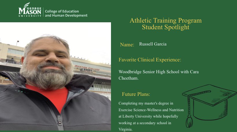 MasonMSAT's tweet photo. Congratulations to #MasonATEP Class of 2020 grad, Russell Garcia! #Classof2020 #athletictraining #MasonNation #ChooseMason https://t.co/4Xk1bDEHlG