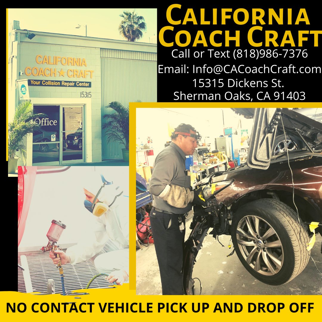 CACoachCraft's tweet photo. Stop putting off repairs. We deal with the insurance company for you and work round the clock to get you back in your vehicle as soon as possible! Give us a call (818)986-7376 or stop by our shop 15315 Dickens St. in #ShermanOaks and tell us how we can help. #MondayMood https://t.co/7CFcvY3M2B