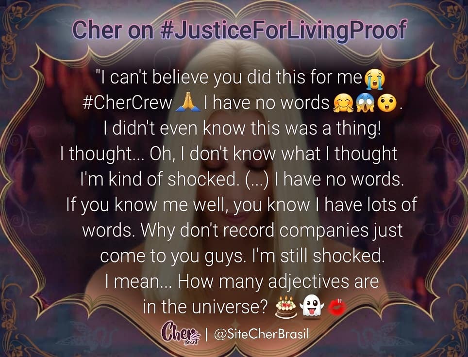 SiteCherBrasil's tweet photo. .@Cher on #JusticeForLivingProof ♡ https://t.co/t33YCgPd5q