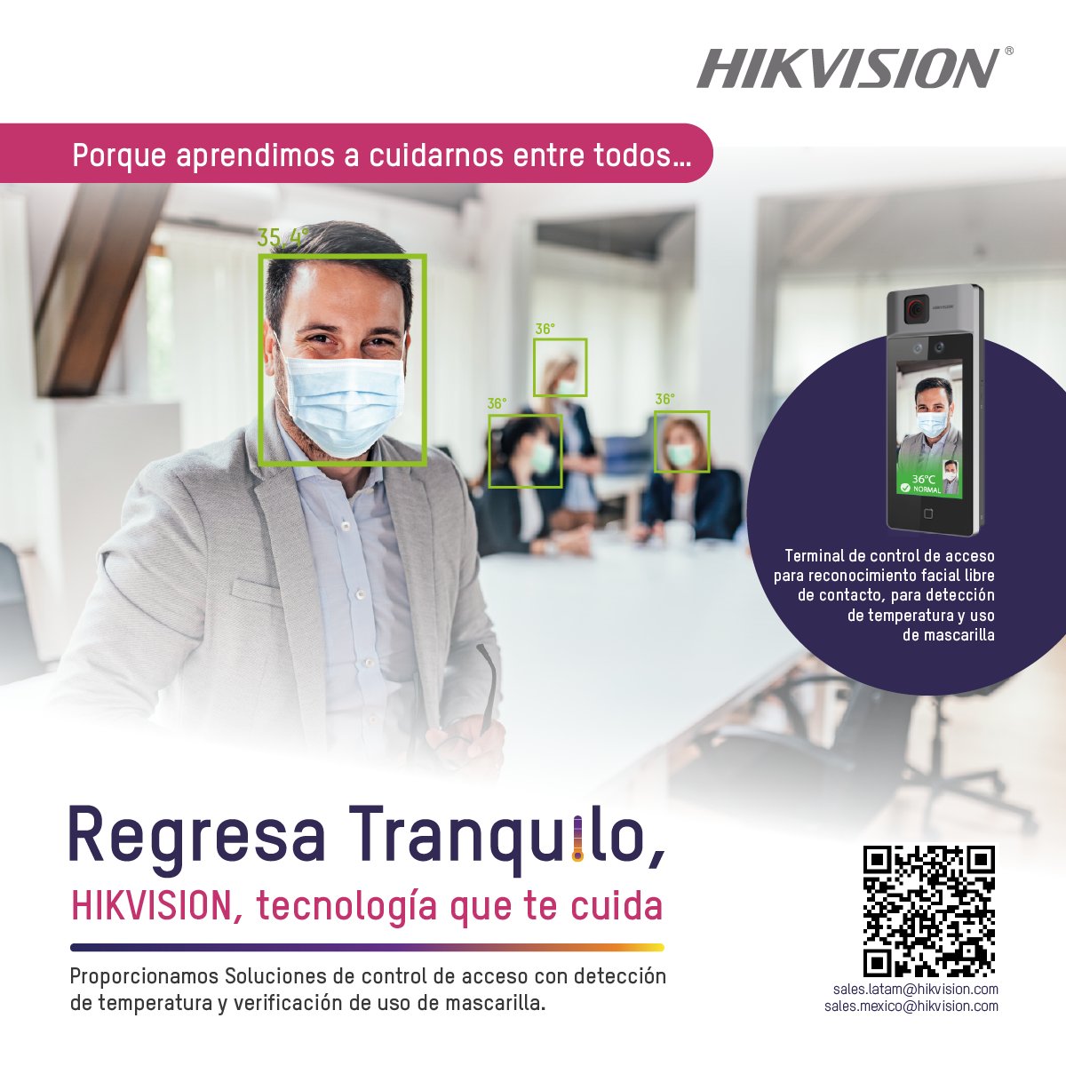 HikvisionLatam's tweet photo. El mundo ha cambiado y nosotros también 🙂 Hemos adaptado nuestra tecnología para que regresemos tranquilos a lo que será nuestra vida de ahora en adelante. #RegresaTranquilo #HikvisionLíderenTecnología ¿Quieres más información? Sigue el enlace: https://t.co/zIADoP5vDP https://t.co/InTbMpYciy