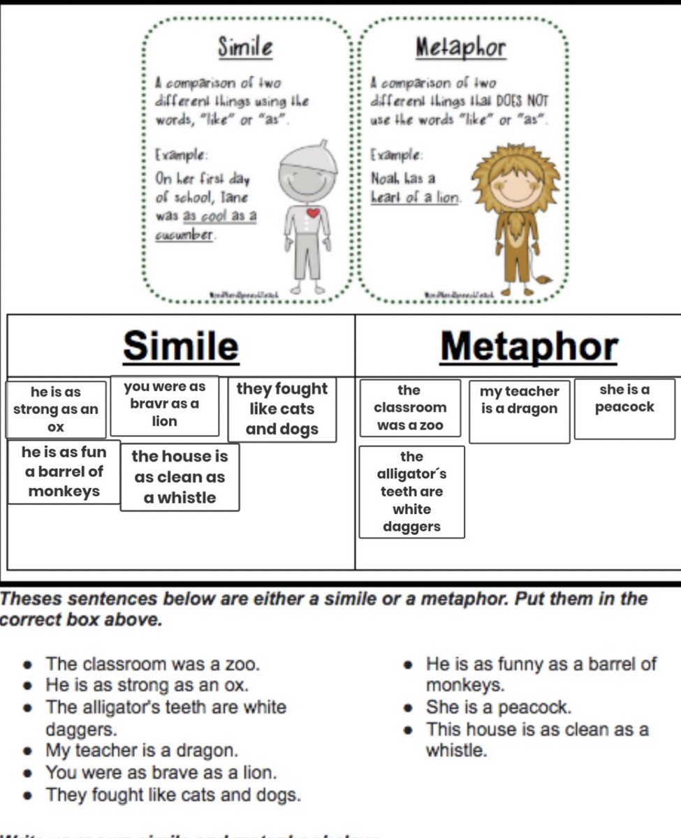 AshleyLubischer's tweet photo. Digging deep into poetry these past few weeks! Today the students completed a simile and metaphor sort. Great work Carla! #proudteacher @LillianDriveSch https://t.co/jToRAJuZC9