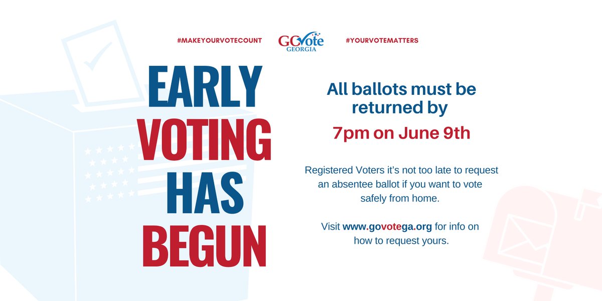 GA_Votes's tweet photo. 🗳EARLY VOTING has begun!!
📬Registered voters it’s not too late to request an #absenteeballot to vote safely from home. Visit https://t.co/7FnmyRoue8 for info on how to request yours.
#GoVoteGeorgia #ProGeorgia #GoVoteGA #VoteByMail #VoteByMail2020 #GOTV #VoteByMail https://t.co/Y5wD1UqNwe