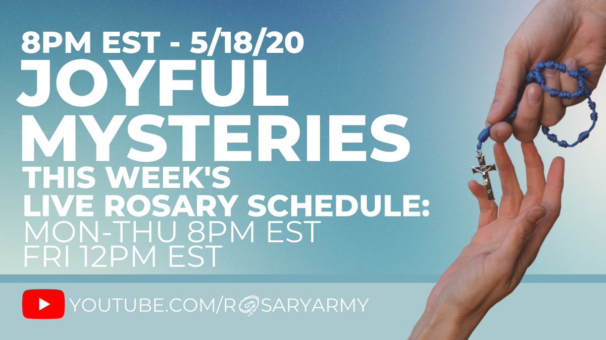 Join us for a meditation on the Joyful Mysteries of the #Rosary: the Annunciation, the Visitation, the Nativity, the Presentation, and the Finding of the Child Jesus. Originally recorded live on 5/18/20. youtube.com/watch?v=vtGtGL… #CatholicTwitter #Prayer
