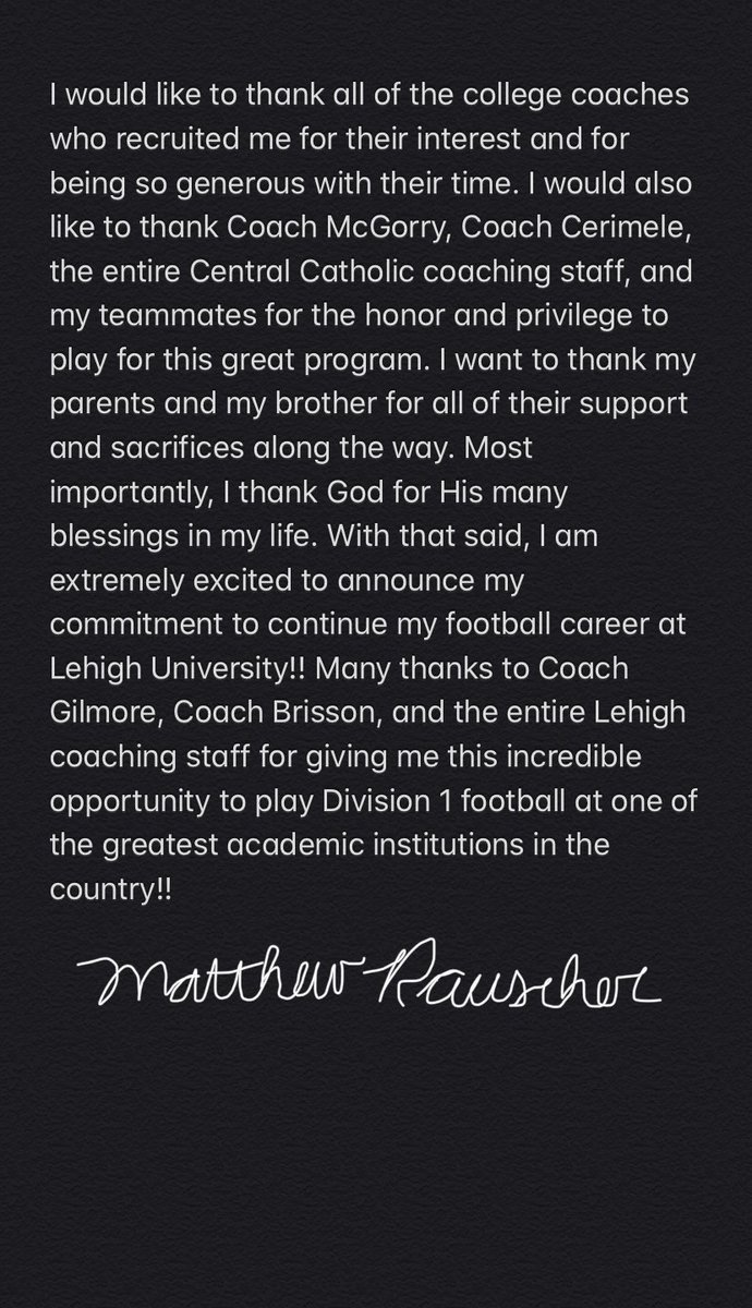 mattrauscher's tweet image. Committed. @LehighFootball #GoLehigh